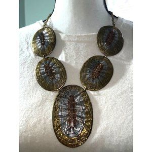 Artisan Three-Stone Wire Brass Necklace -- 24"